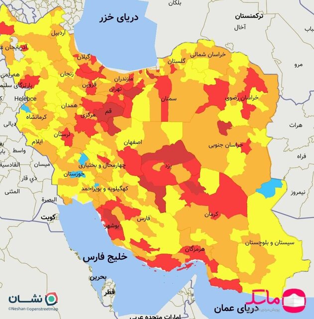 آخرین رنگ‌بندی کرونایی شهرهای کشور + نقشه