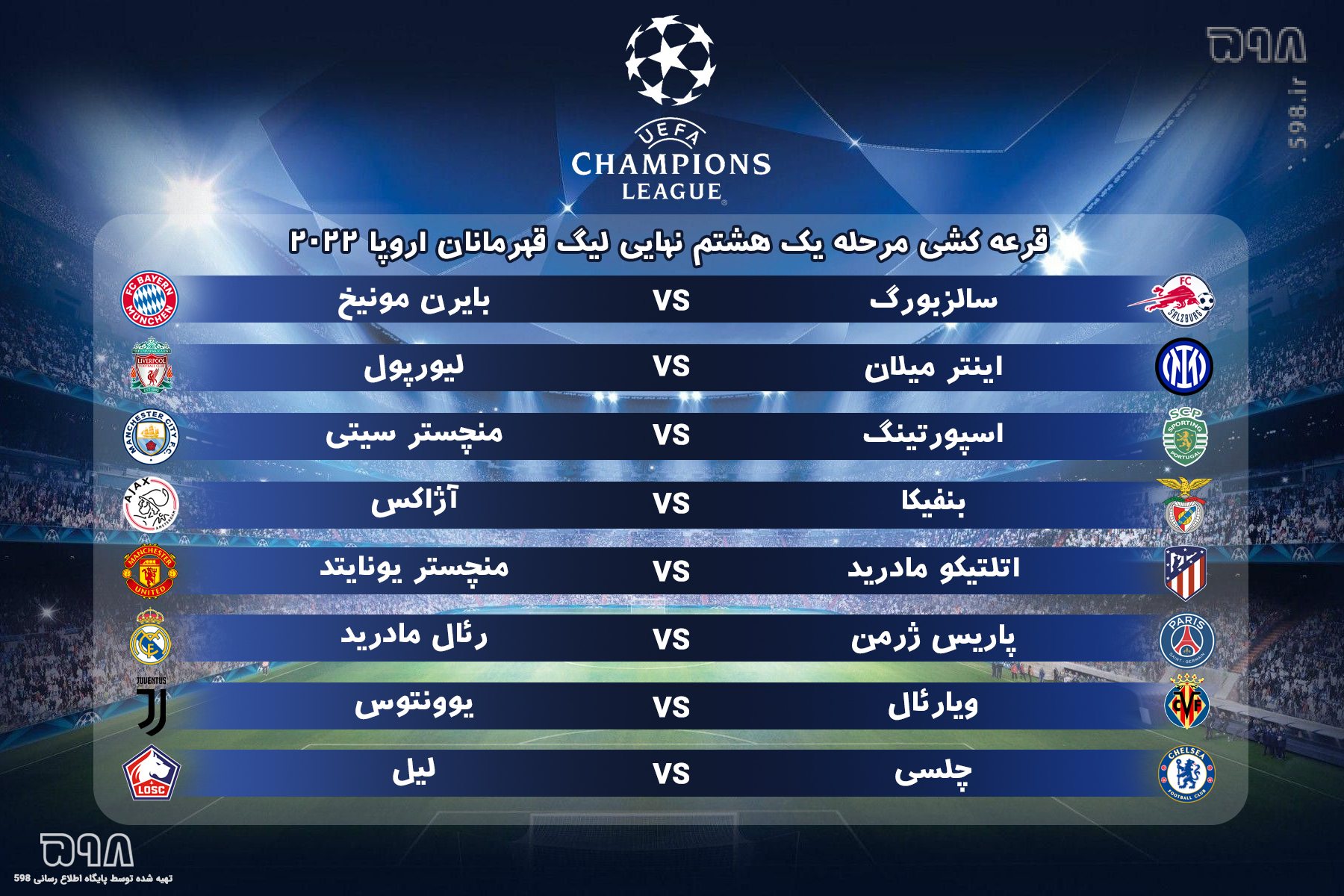 زنده: قرعه کشی مرحله یک هشتم نهایی لیگ قهرمانان اروپا زنده: قرعه کشی مرحله یک هشتم نهایی لیگ قهرمانان اروپا