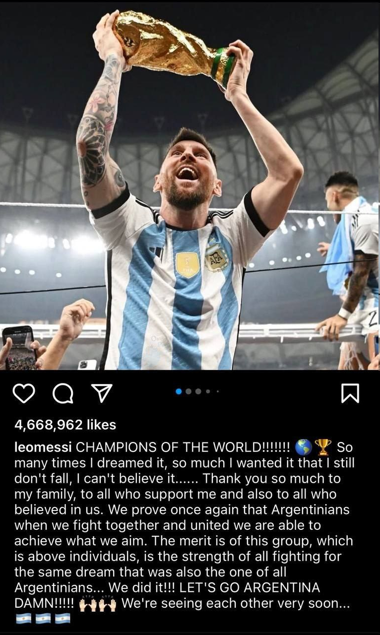 اولین پیام مسی بعد از تاج‌گذاری در فوتبال جهان