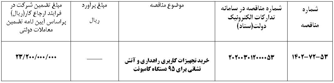 آگهي فراخوان مناقصه عمومی خرید تجهیزات کاربری راهداری و آتش نشانی برای 95 دستگاه کامیونت