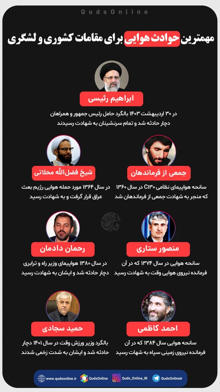 مهم‌ترین حوادث هوایی برای مقامات کشوری و لشگری