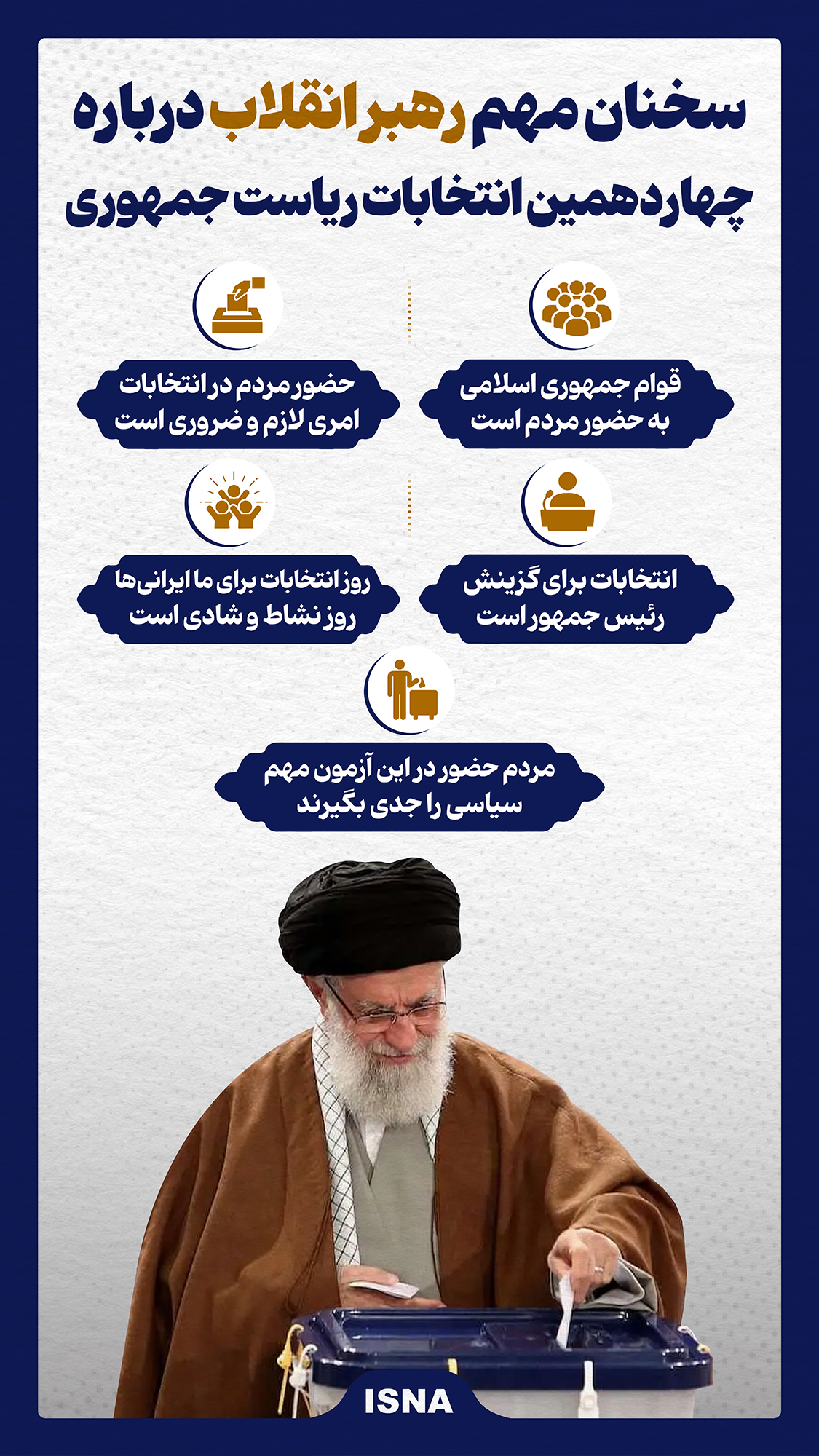 اینفوگرافیک/ بیانات مهم رهبر انقلاب درباره چهاردهمین انتخابات ریاست جمهوری