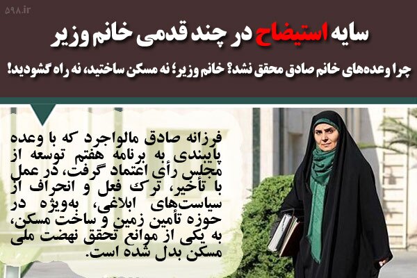 مسکن در بنبست وزارت راه/ چرا وعدههای خانم صادق محقق نشد؟ خانم وزیر؛ نه مسکن ساختید، نه راه گشودید! مسکن در بنبست وزارت راه/ چرا وعدههای خانم صادق محقق نشد؟ خانم وزیر؛ نه مسکن ساختید، نه راه گشودید!